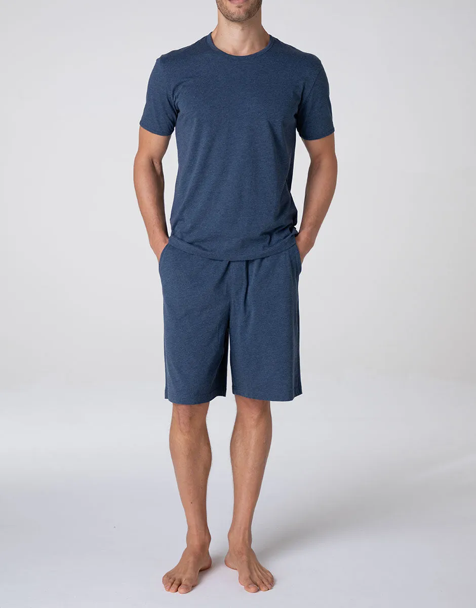 Lovable Man pigiama corto uomo jersey blu melange cotone