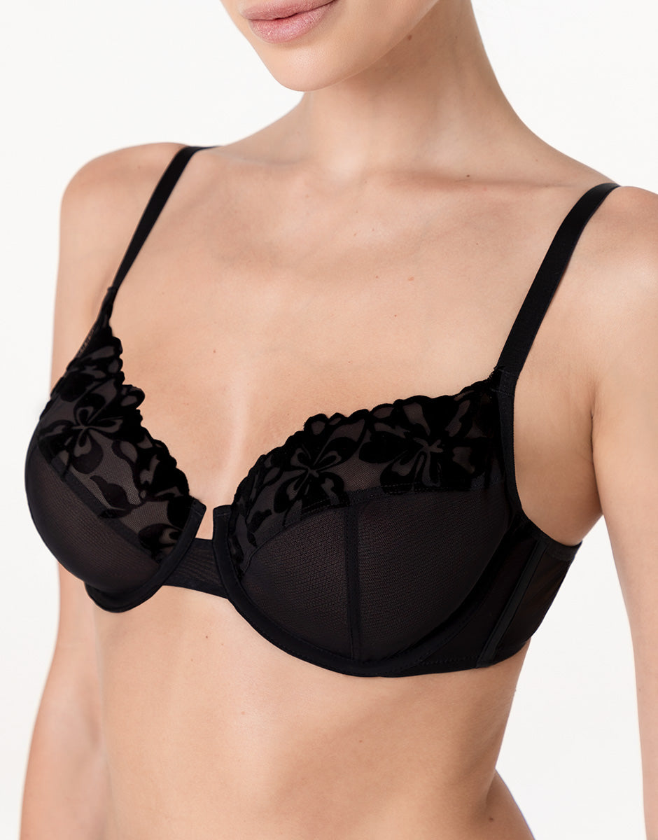 Lovable Velvet Embroidery reggiseno con ferretto nero coppa foderata