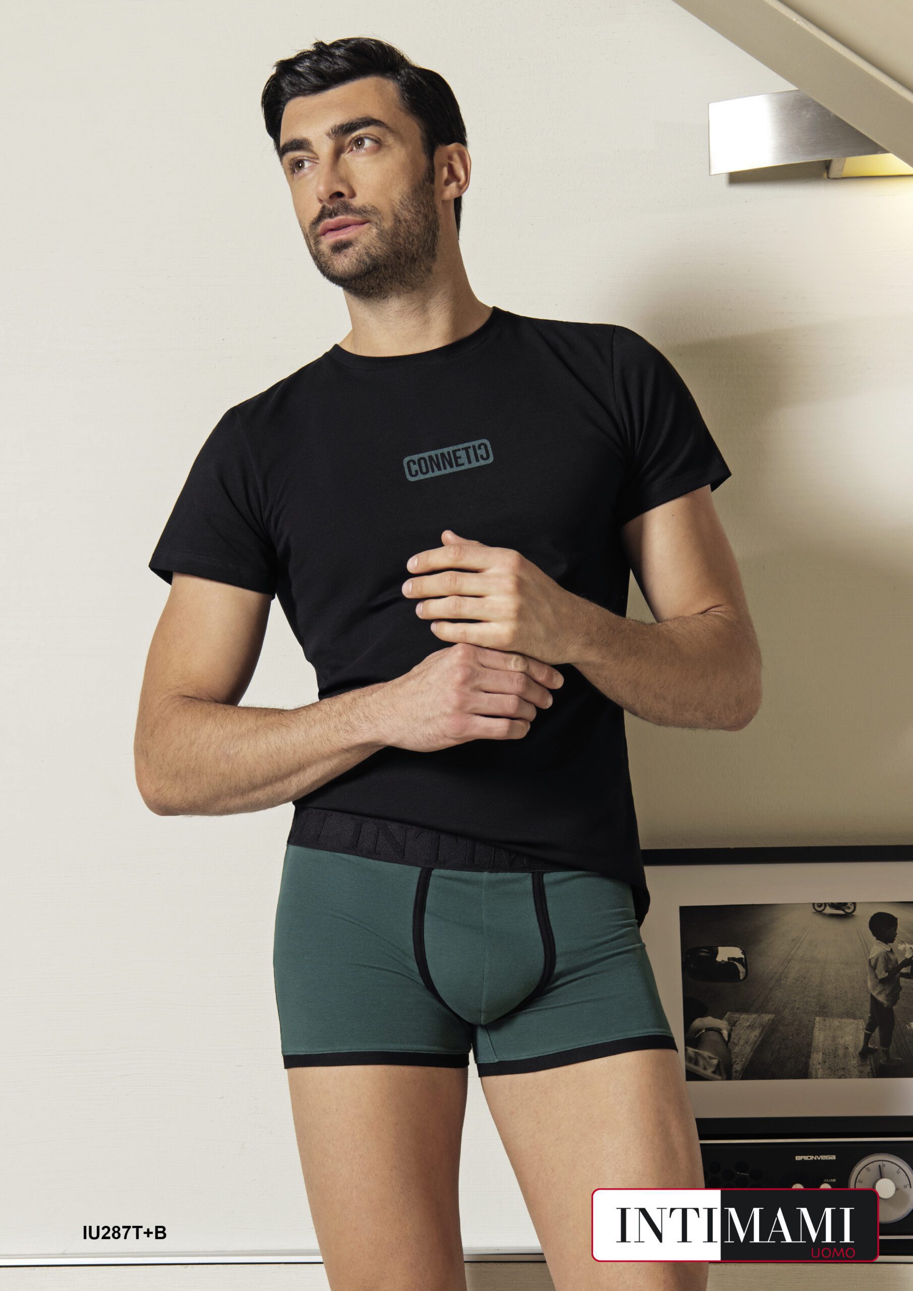 Intimami coordinato t-shirt e boxer cotone nero verde