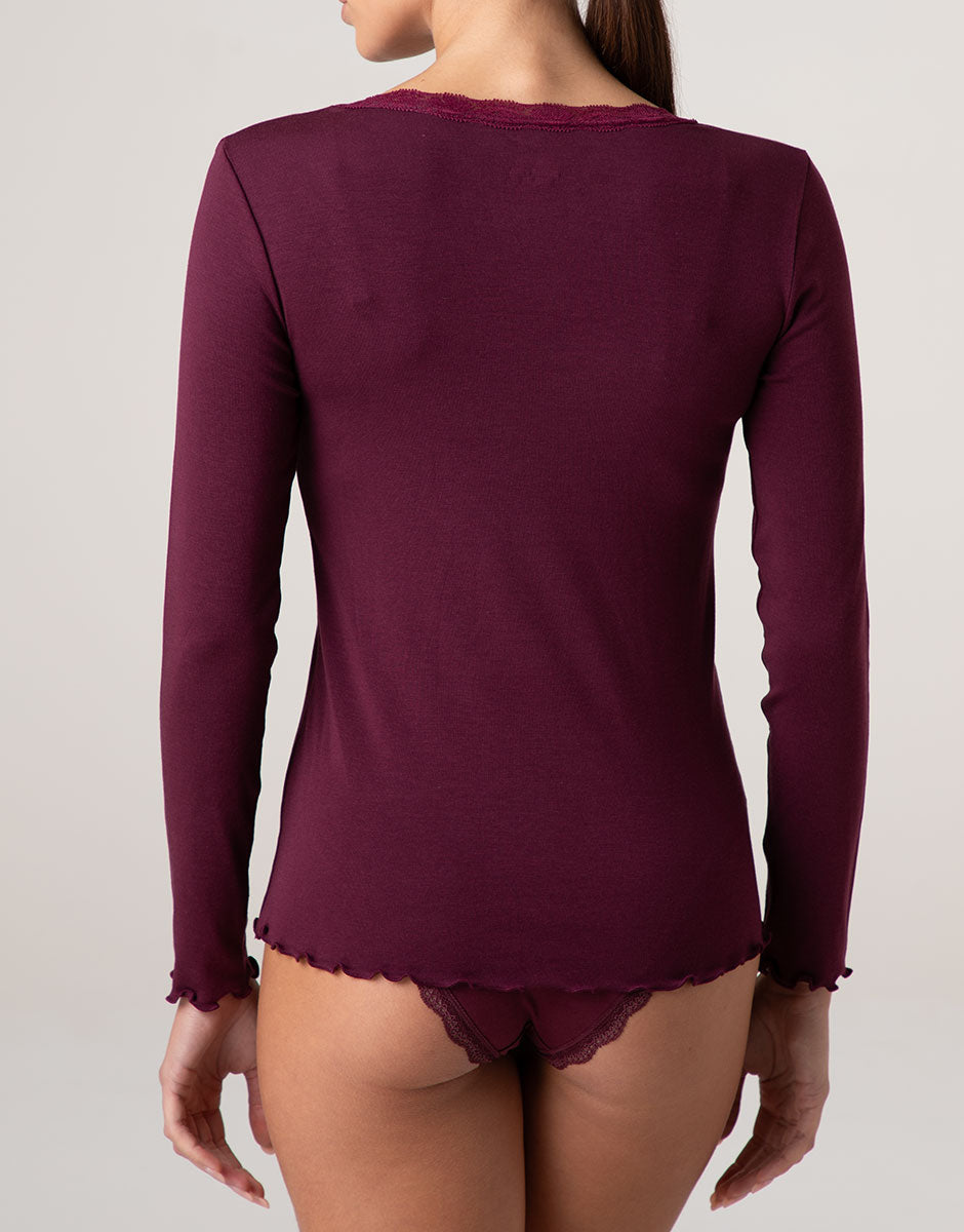 Lovable Warm Modal and Silk maglia manica lunga pizzo vinaccia