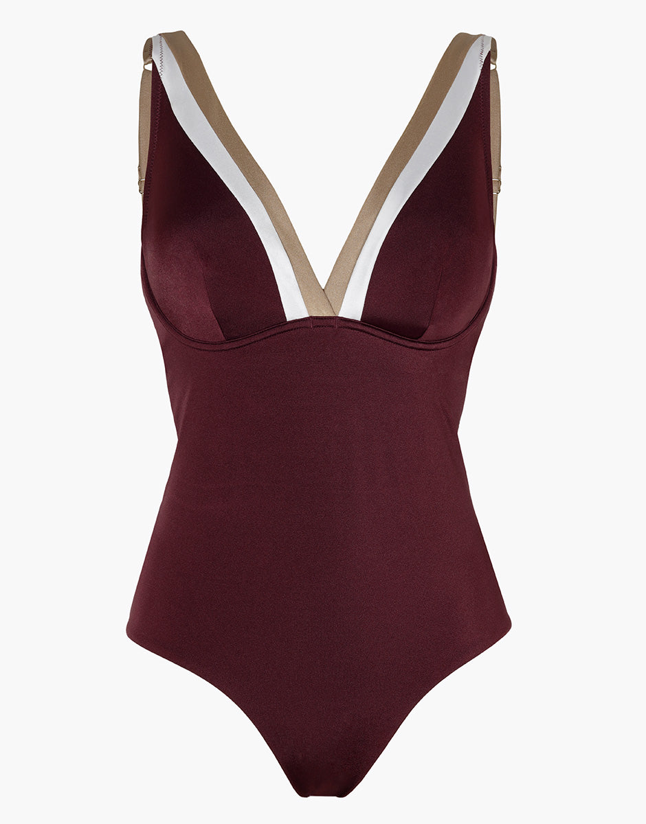 Lovable Shiny Colour Block intero vinaccia bronzo