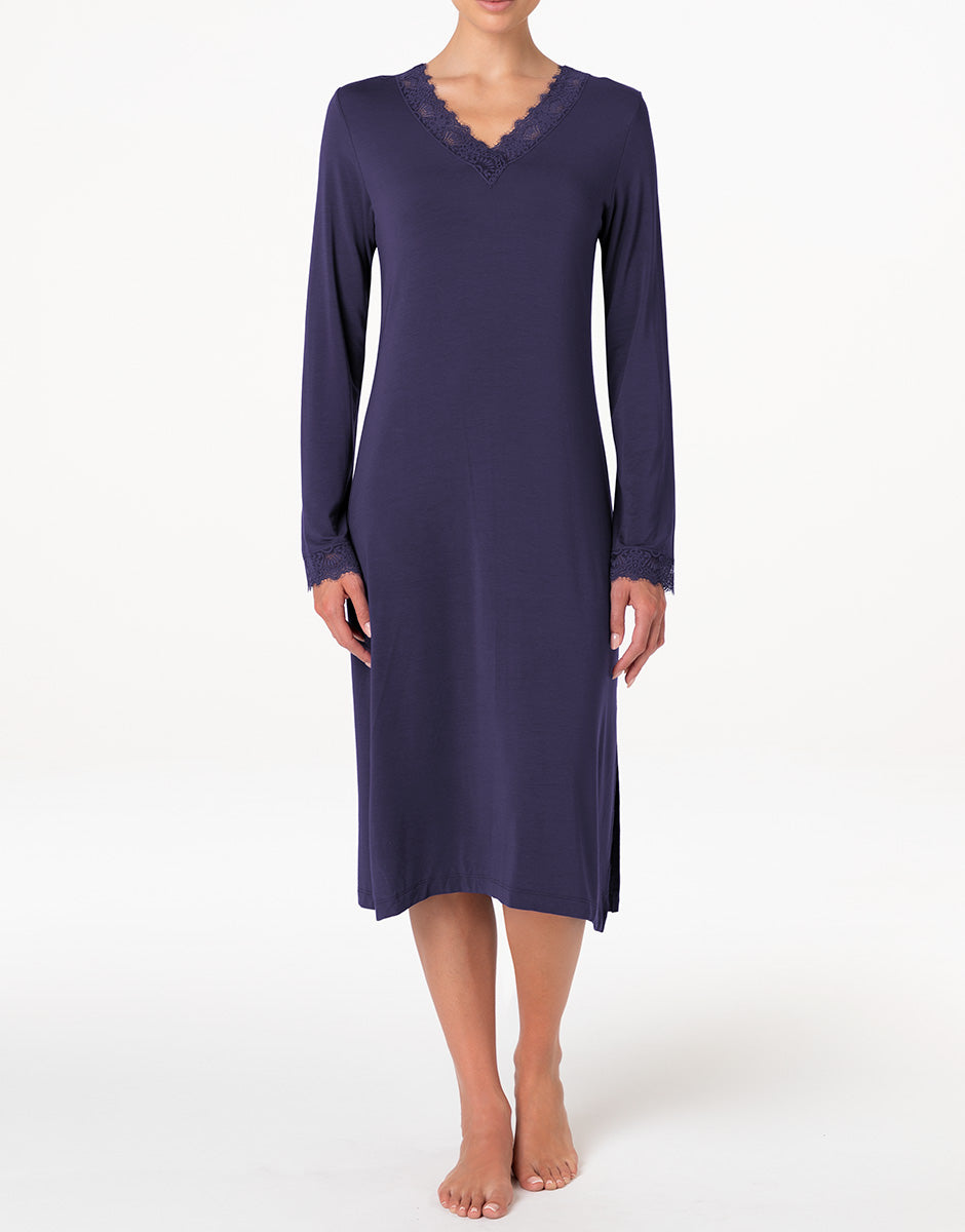 Lovable Elegant Modal camicia notte lunga blu notte pizzo