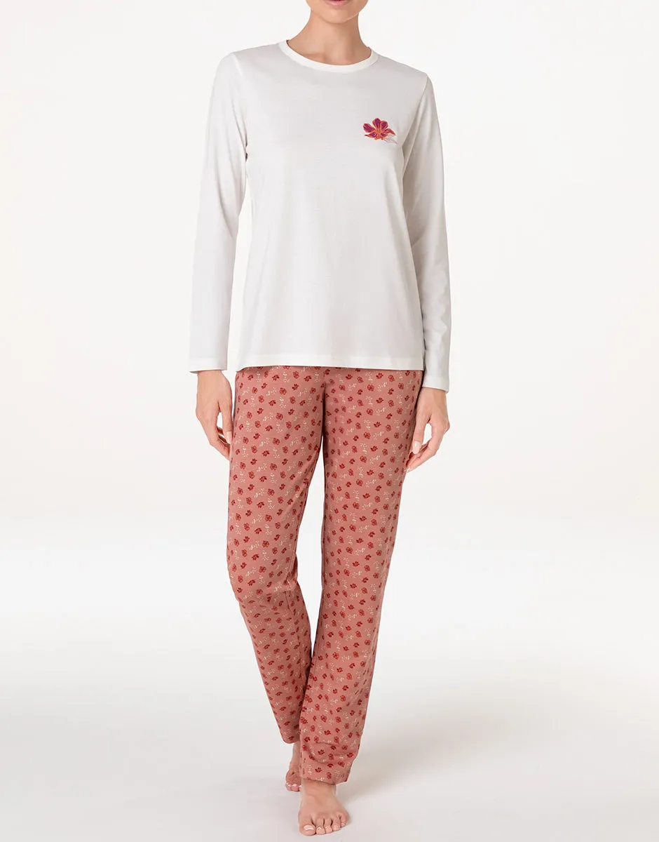 Lovable pigiama lungo jersey bianco latte stampato girocollo