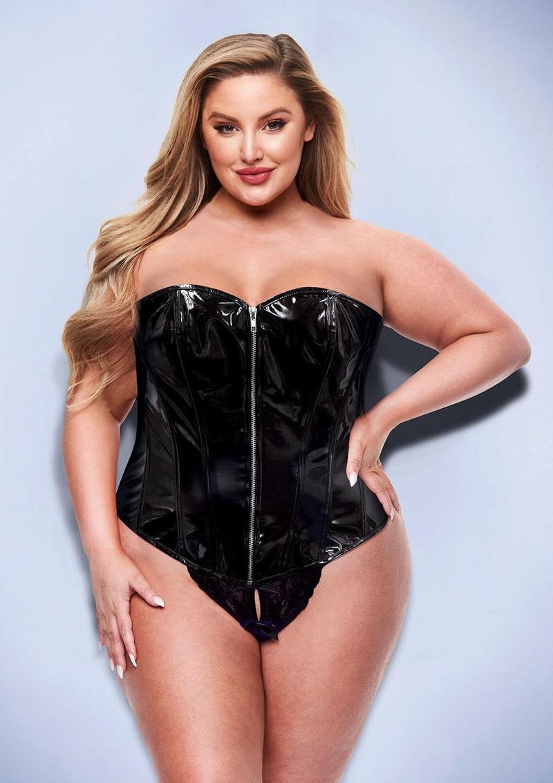 Baci Lingerie Wetlook Bustier Nero S con Zip