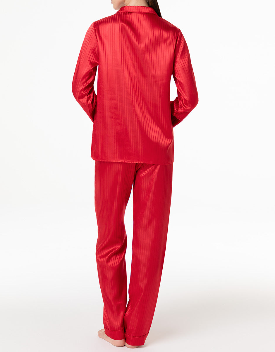 Lovable pigiama lungo aperto satin rosso jacquard