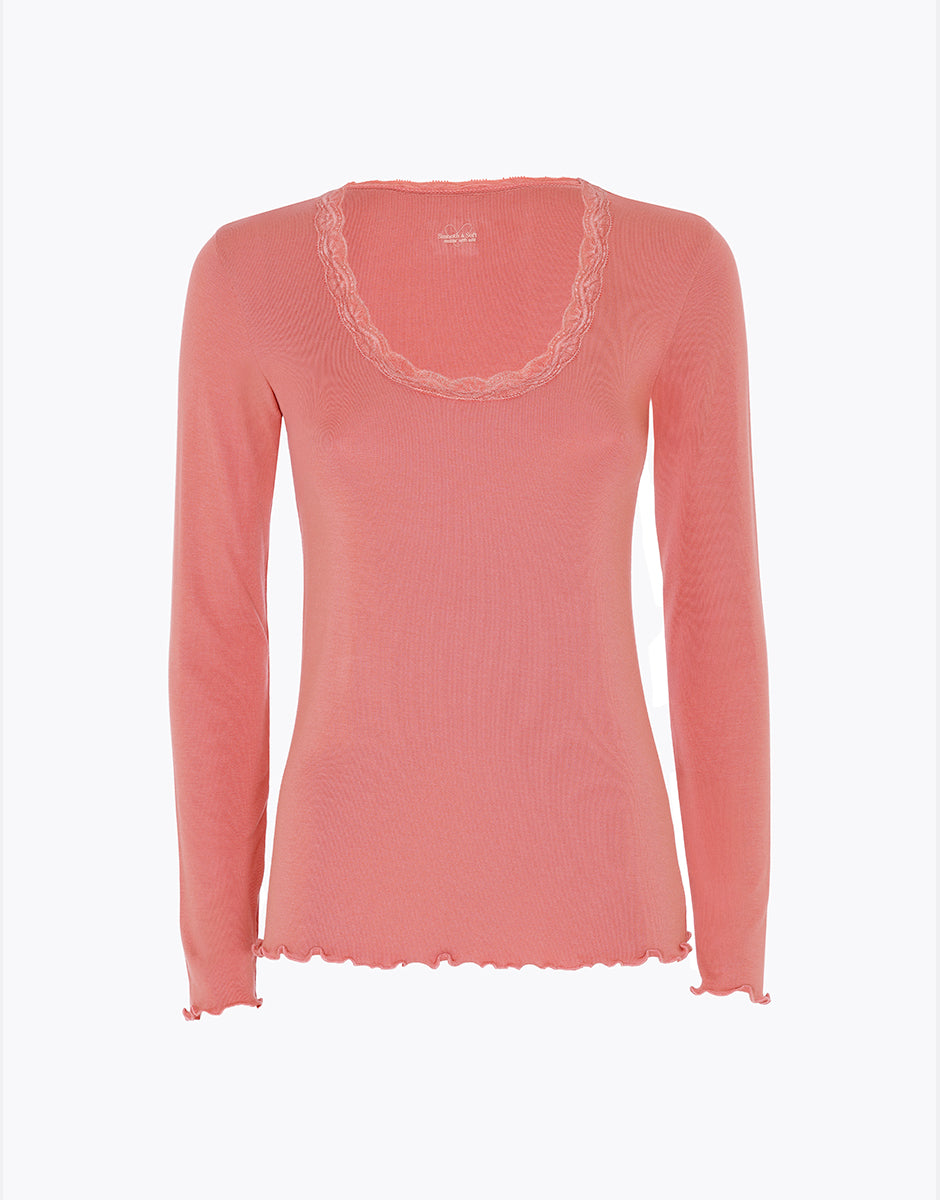 Lovable Warm Modal and Silk maglia manica lunga pizzo terracotta