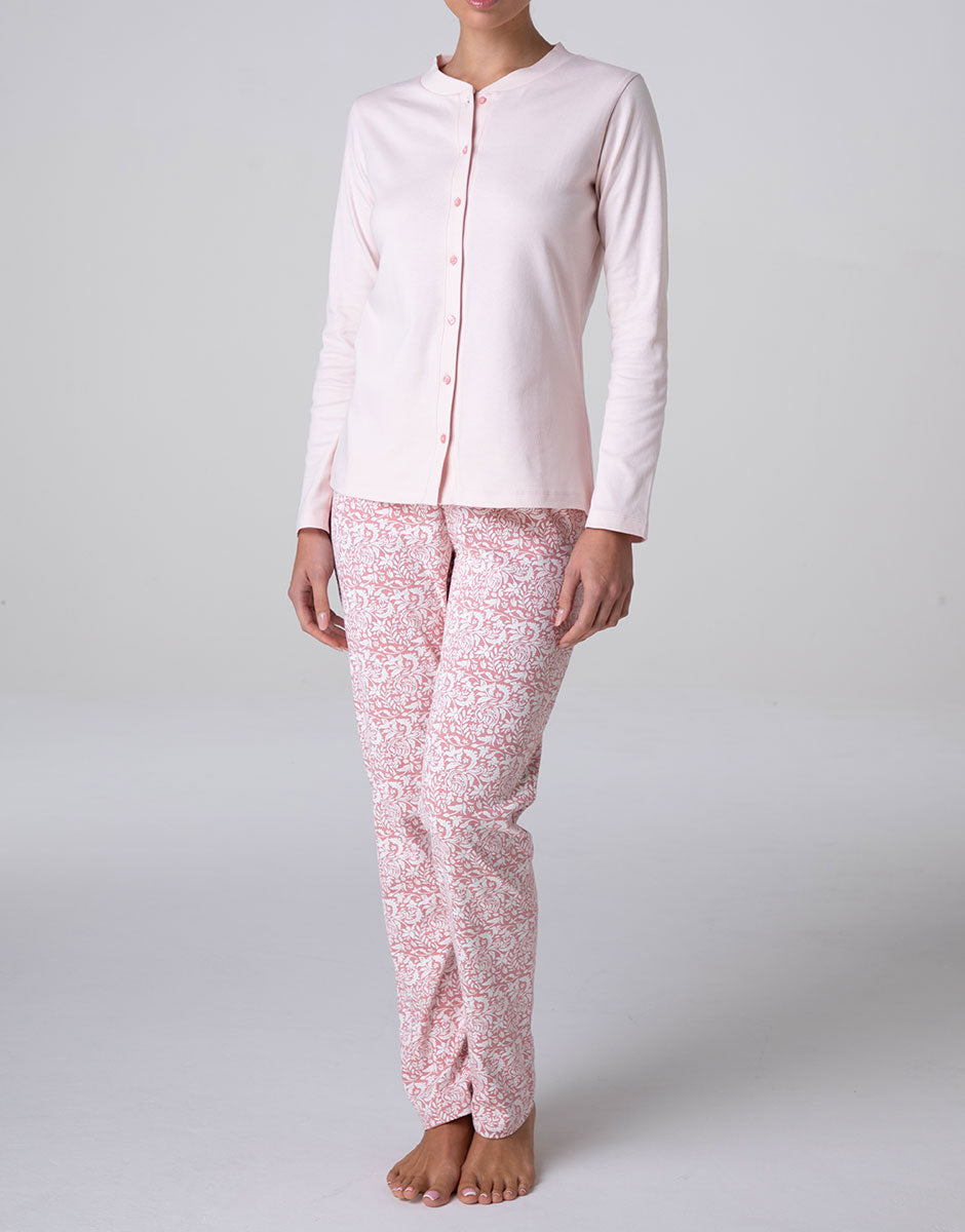 Lovable Lifewear pigiama lungo aperto interlock rosa cipria