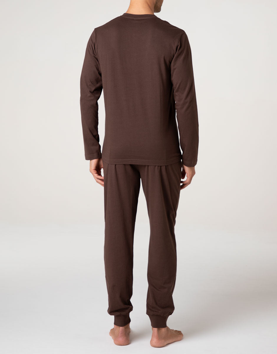 Lovable Man Pigiama Lungo Collo Serafino jersey cioccolato