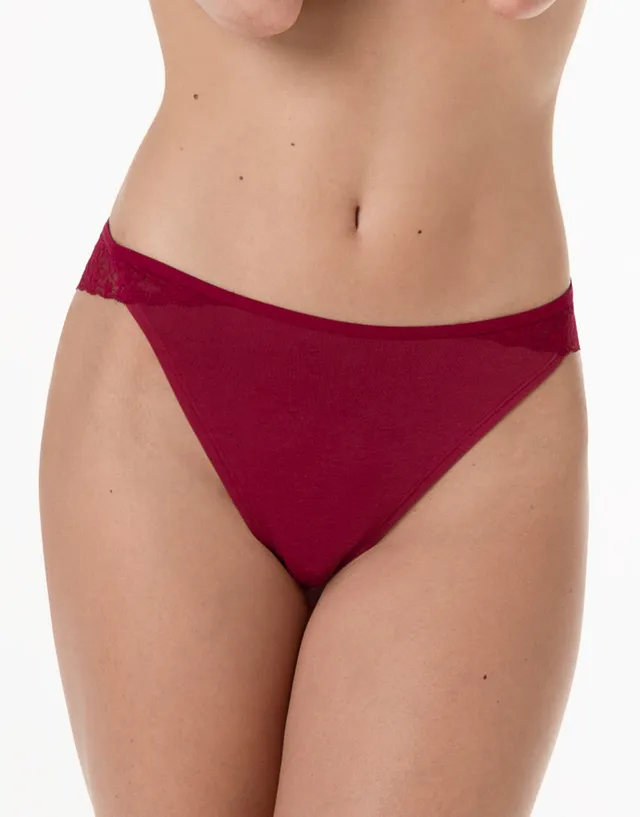 La Senza Table Panties Brasiliano rosso scuro cotone e pizzo