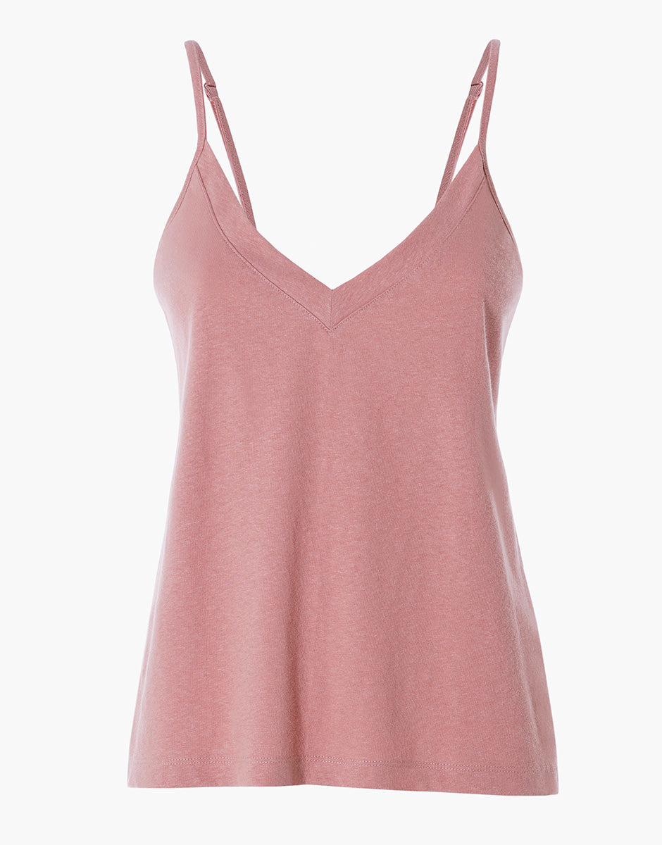 Lovable Cotton Linen top scollo V rosa polvere