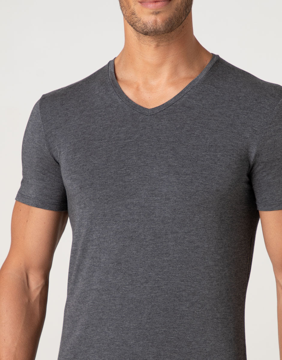 Lovable Man Elegant Jacquard Micromodal t-shirt scollo V antracite