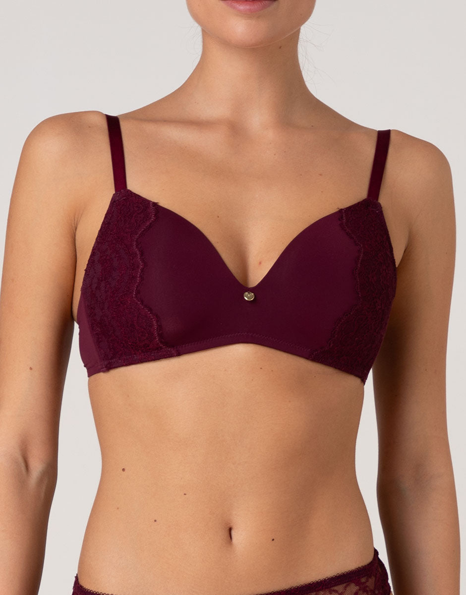 Lovable Beauty Lace reggiseno imbottito senza ferretto pizzo vinaccia