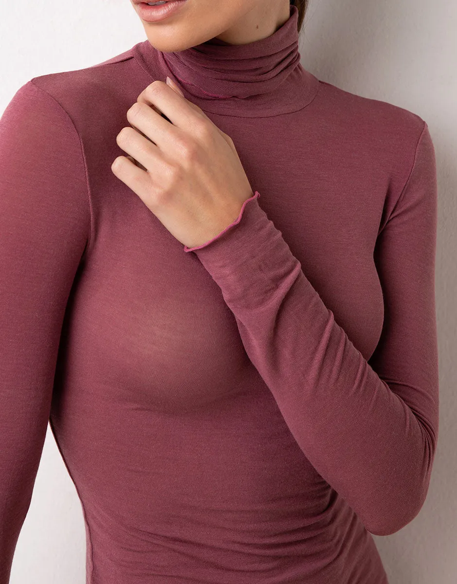 Lovable Ultralight and Warm maglia collo alto amaranto modal cashmere