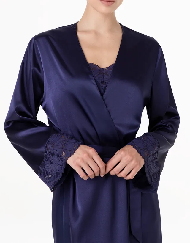 Lovable vestaglia satin blu notte pizzo manica