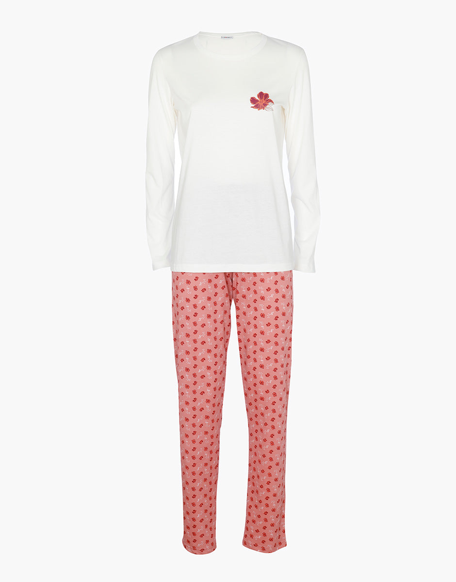 Lovable pigiama lungo jersey bianco latte stampato girocollo