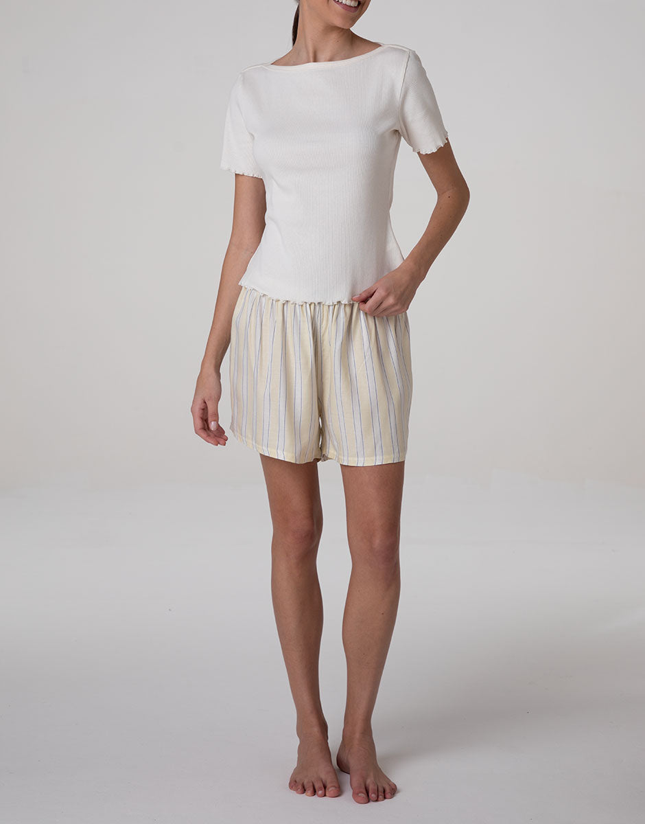 Lovable T-shirt barchetta cotone costine bianco latte