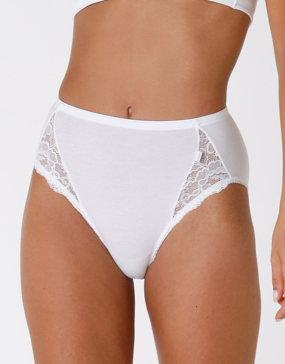 Lovable Lovely Charme Slip Midi Bianco Cotone Pizzo