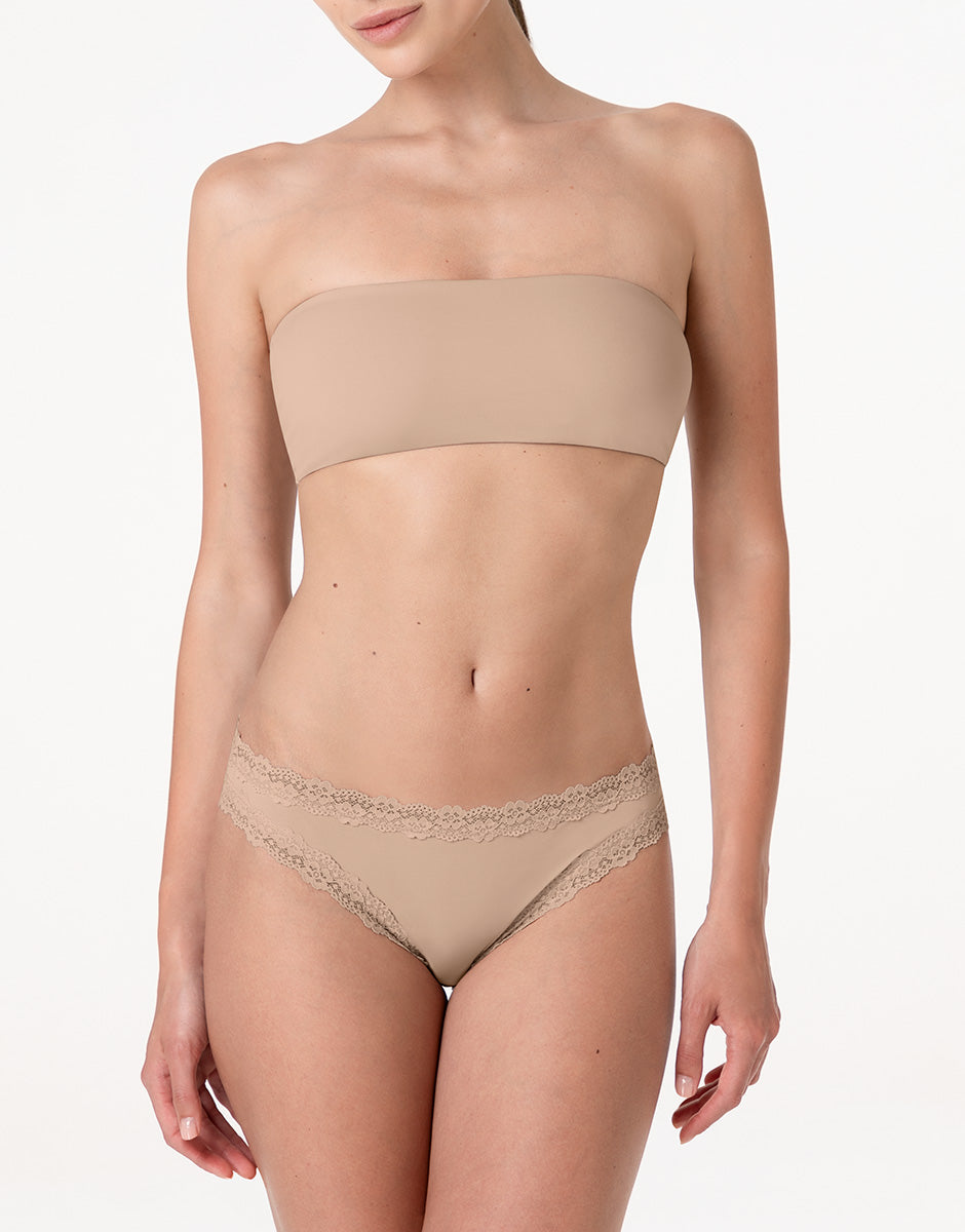 Lovable Lacy Micro slip nudo chiaro in microfibra con pizzo