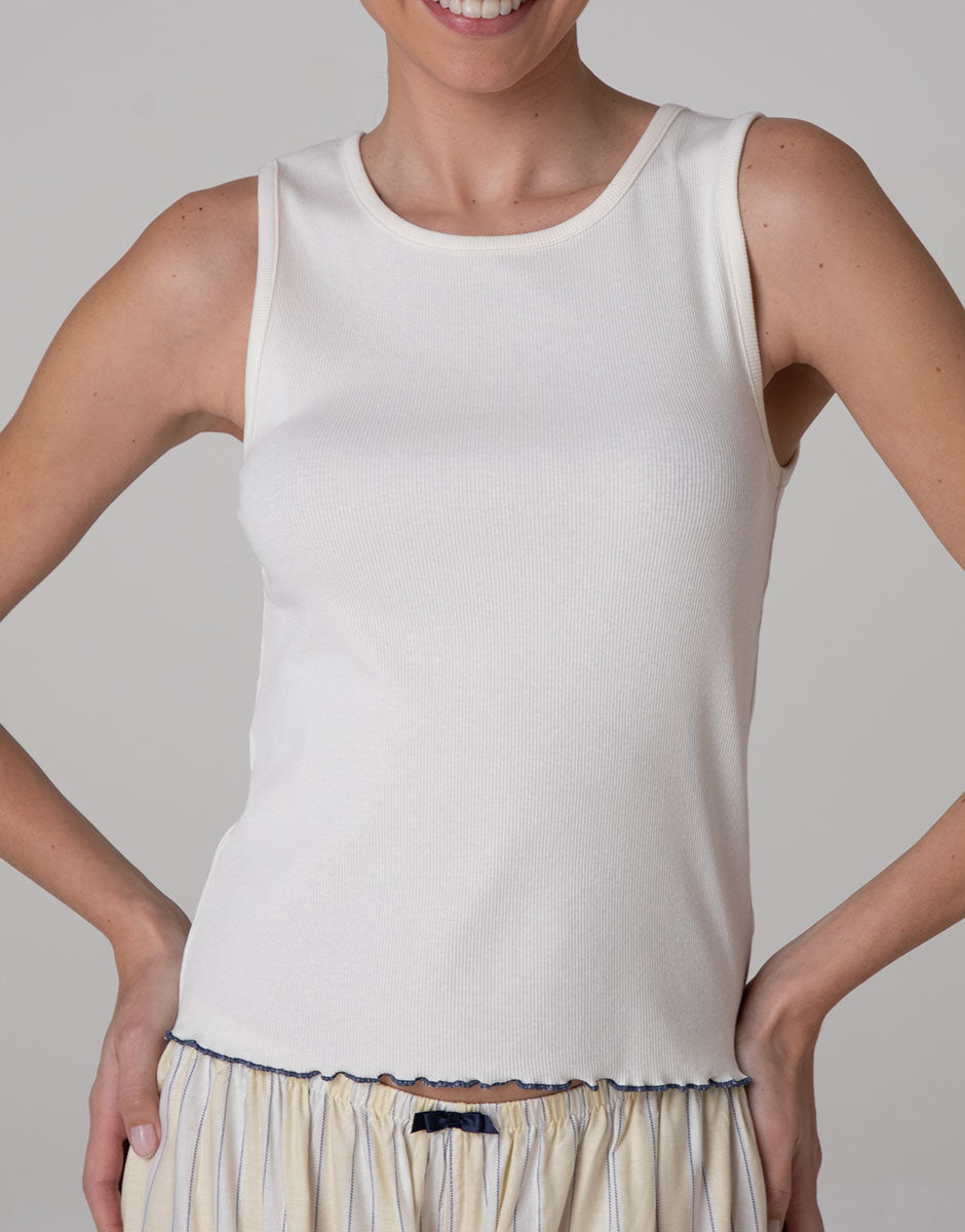 Lovable Girocollo Canotta a Costine bianco latte cotone