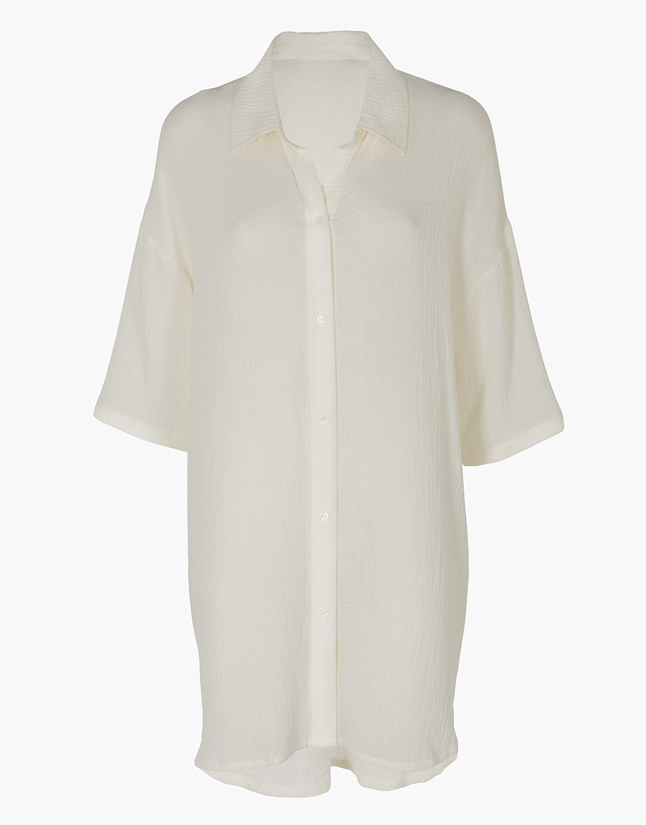 Lovable abito camicia mare cotone bianco seta maniche 3/4