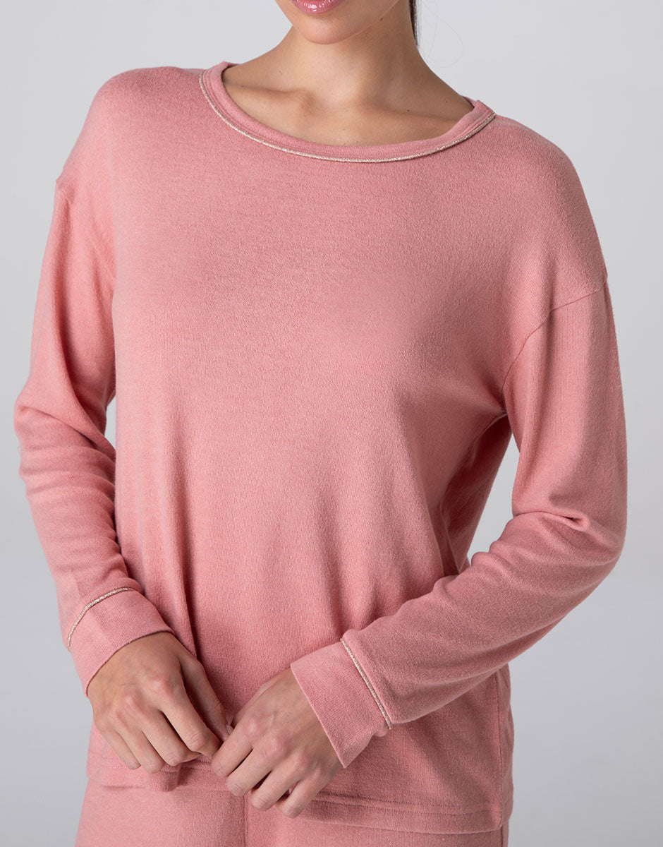 Lovable Warm Fluffy pigiama lungo girocollo rosa terracotta