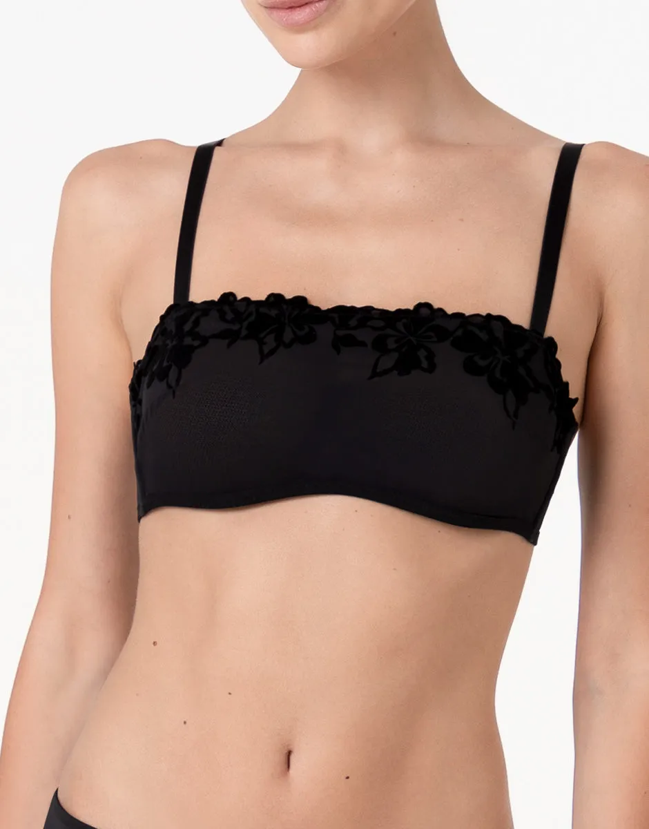 Lovable Velvet Embroidery Reggiseno a Fascia Nero in Tulle