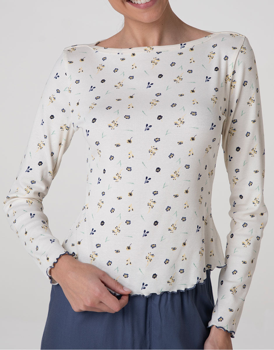 Lovable T-shirt Manica Lunga Scollo Barchetta cotone bianco latte