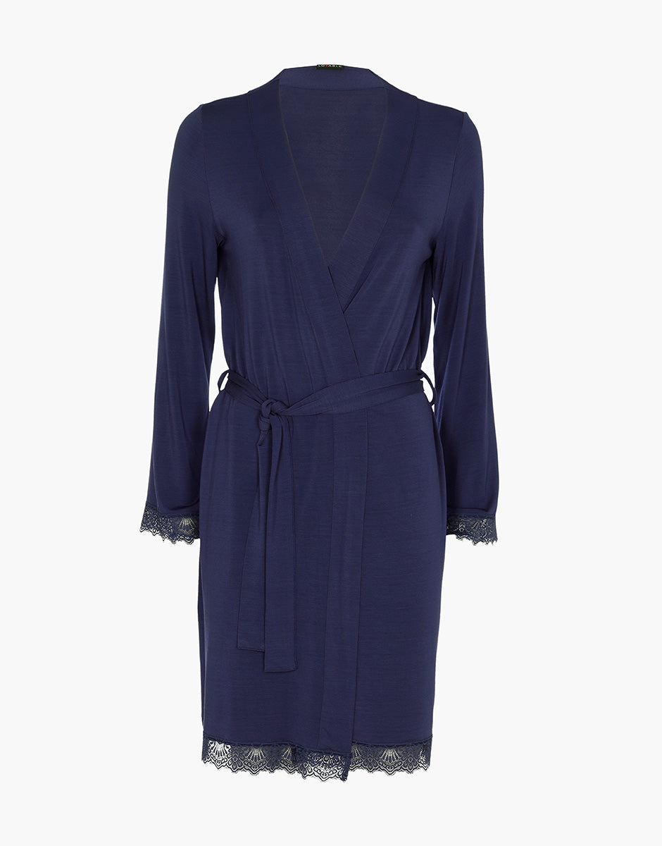 Lovable Elegant Modal vestaglia lunga blu notte pizzo