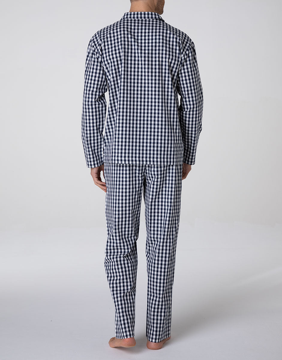 Lovable Man Pigiama Lungo Aperto Cotone Blu Vichy