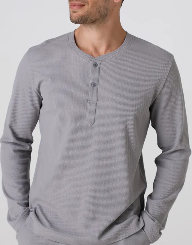 Lovable Man Serafino Waffle pigiama lungo grigio cotone