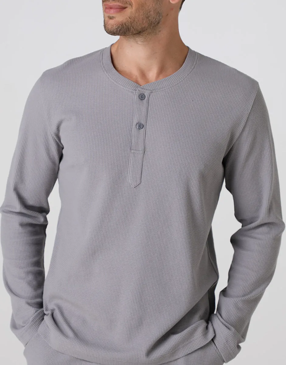 Lovable Man Serafino Waffle pigiama lungo grigio cotone