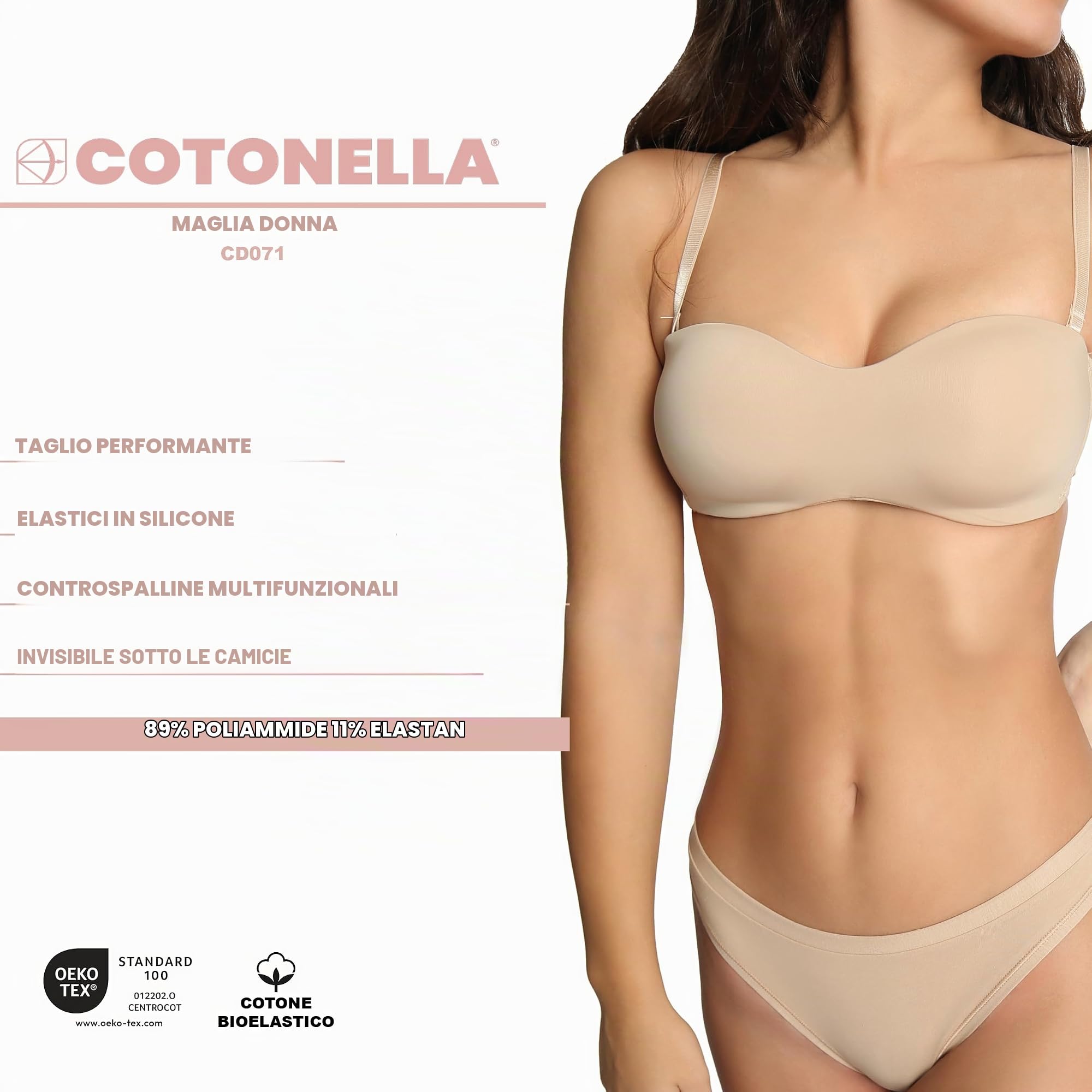 Cotonella Reggiseno a Fascia Imbottito 3B Senza Ferretto