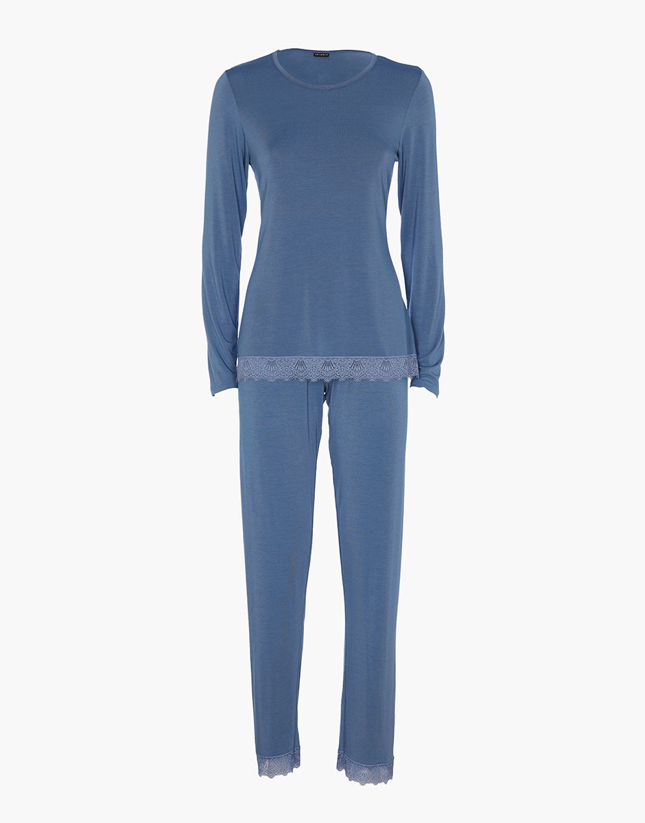 Lovable Elegant Modal pigiama lungo blu polvere in modal