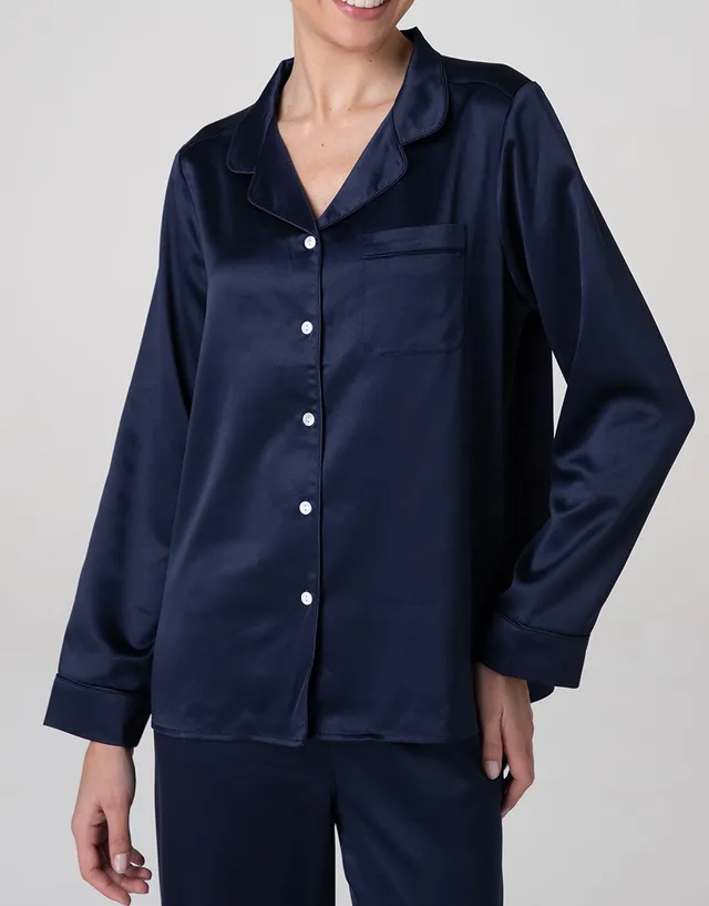 Lovable pigiama lungo satin blu navy aperto con bottoni