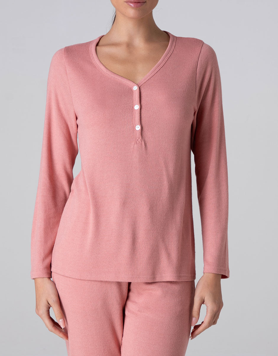 Lovable Warm Fluffy pigiama lungo serafino rosa terracotta fluffy