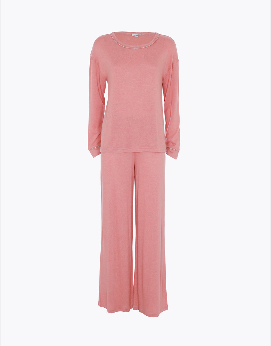 Lovable Warm Fluffy pigiama lungo girocollo rosa terracotta