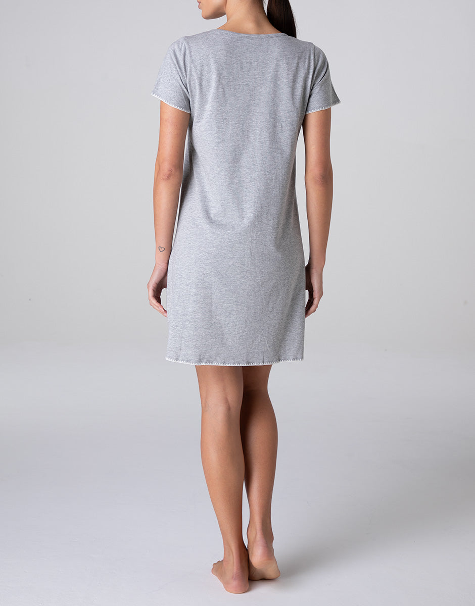 Lovable camicia da notte aperta jersey grigio melange bottoni cotone