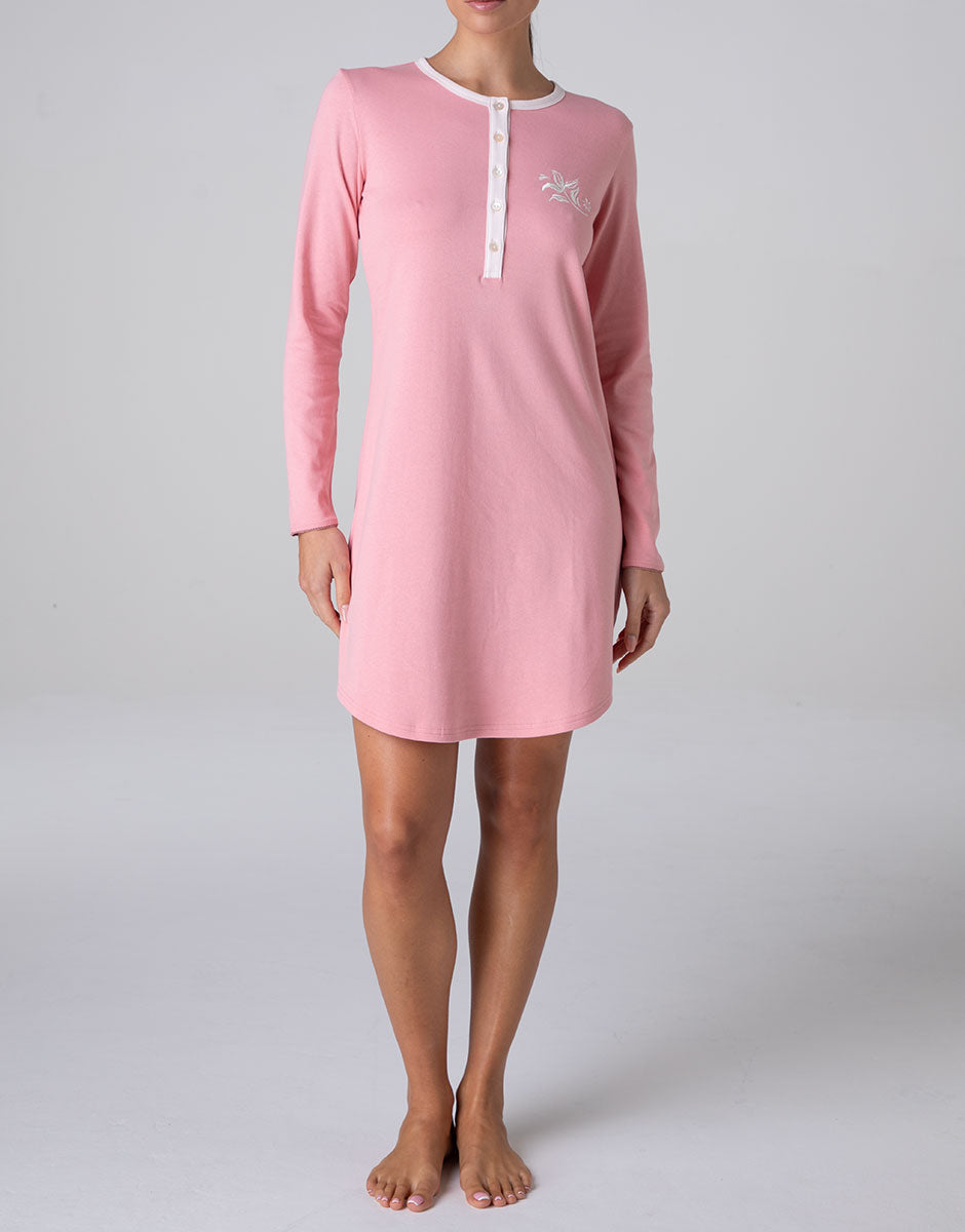 Lovable Serafino camicia da notte interlock rosa manica lunga