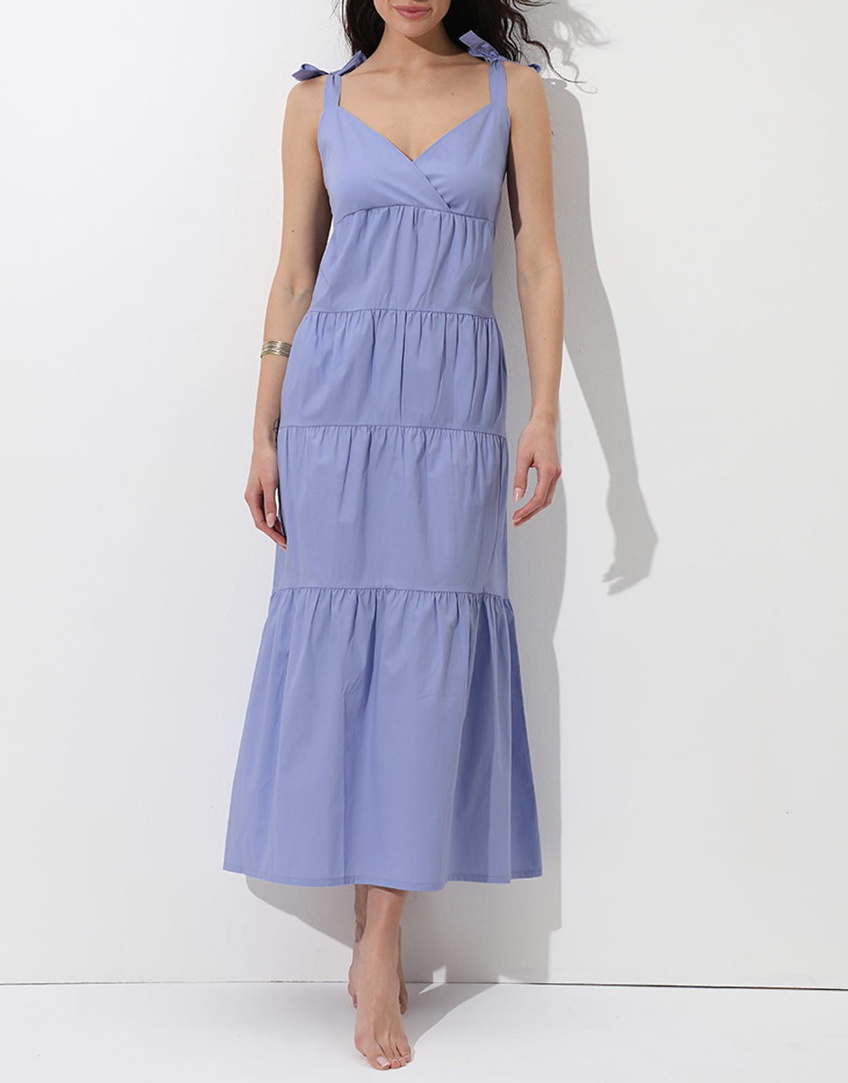 Lovable abito lungo mare cotone azzurro polvere spalline