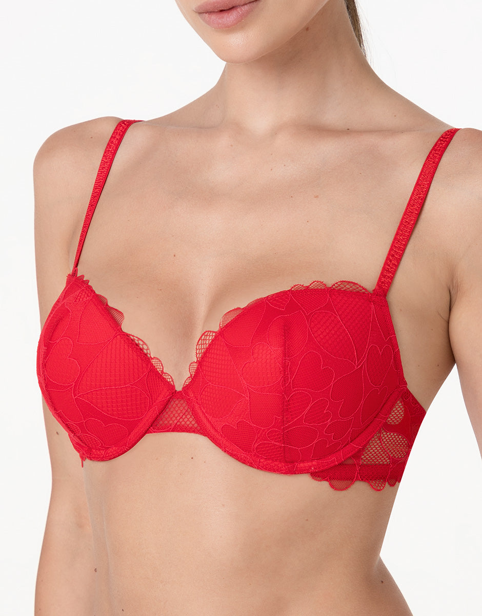 Lovable Romance Hearts reggiseno push-up rosso cuori in tulle