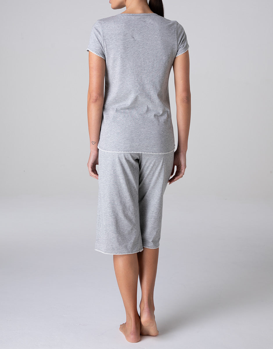 Lovable pigiama capri jersey grigio melange manica corta cotone