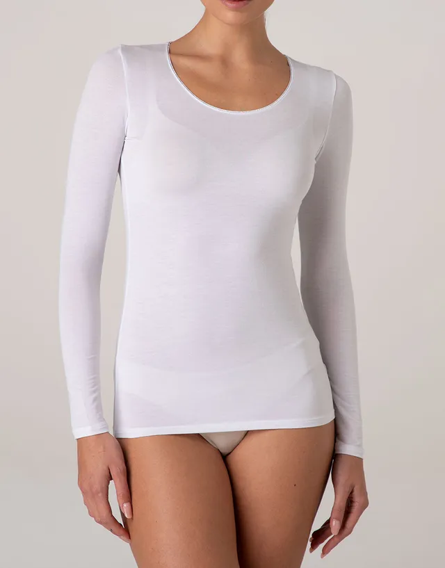 Lovable Micromodal maglia manica lunga bianco scollo ampio