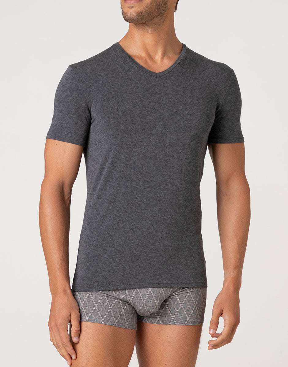 Lovable Man Elegant Jacquard Micromodal t-shirt scollo V antracite