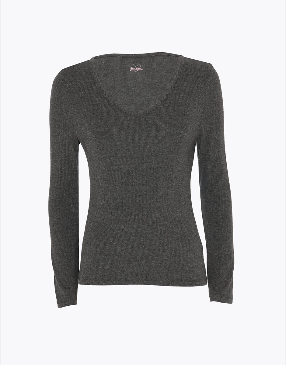 Lovable Rib Glimmering Modal Maglia V Grigio Fumo Melange