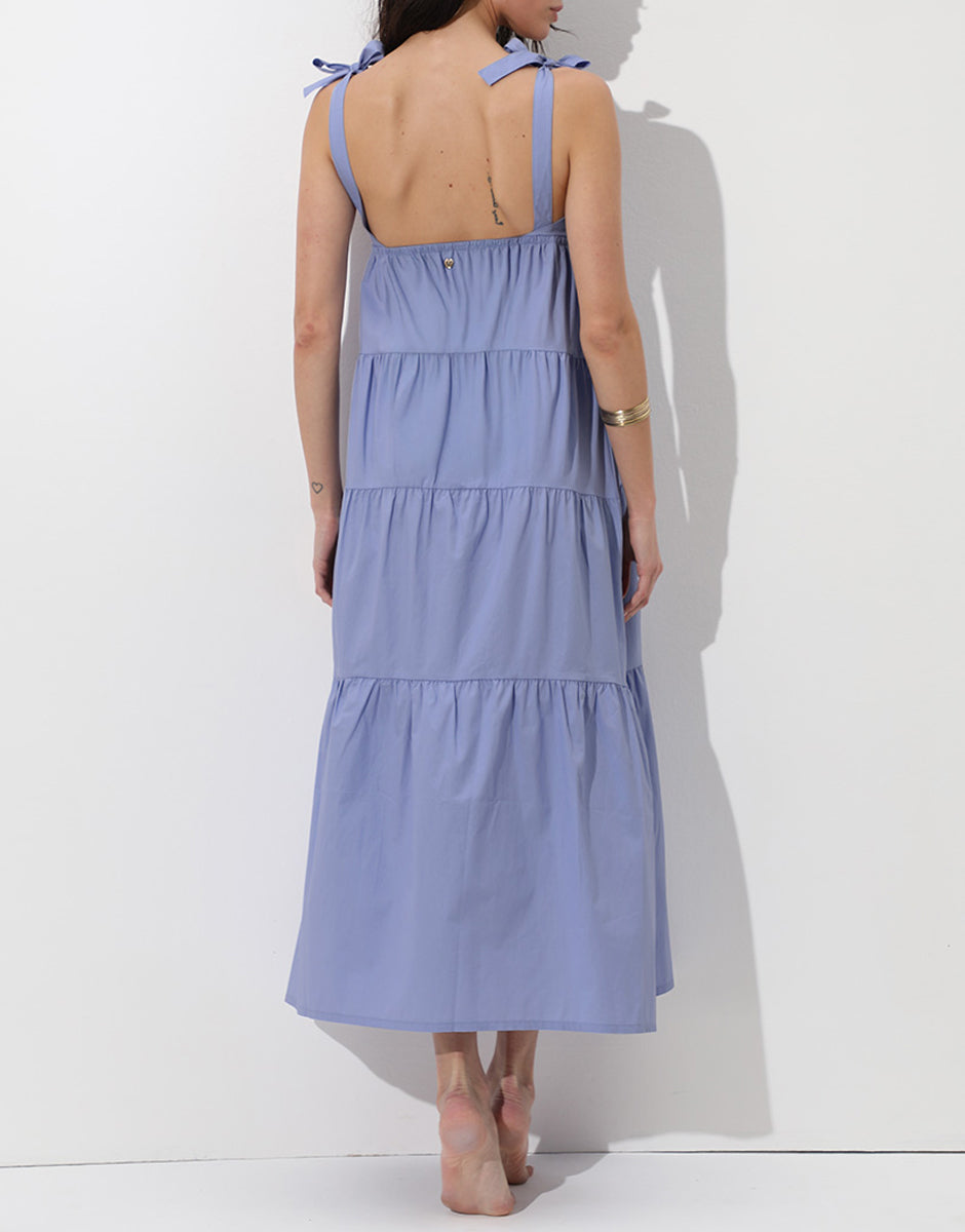 Lovable abito lungo mare cotone azzurro polvere spalline