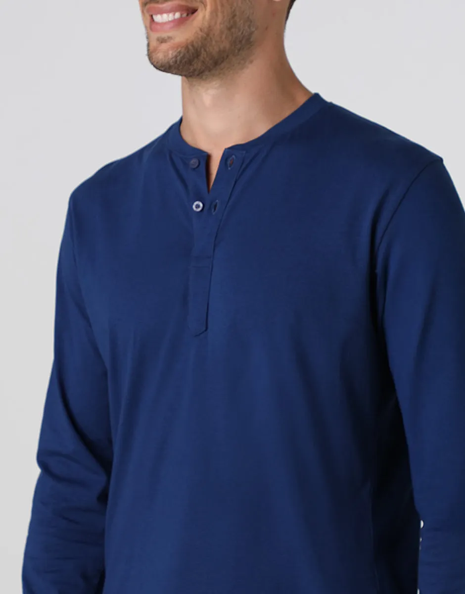 Lovable Man Serafino Pigiama Lungo Uomo Blu Jersey