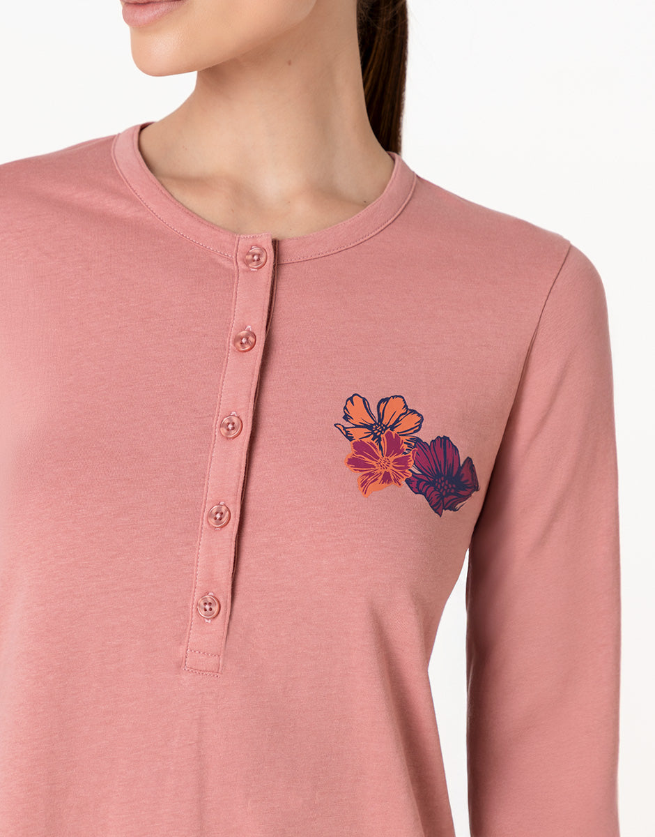 Lovable Camicia da Notte Cotone Rosa Polvere Manica Lunga