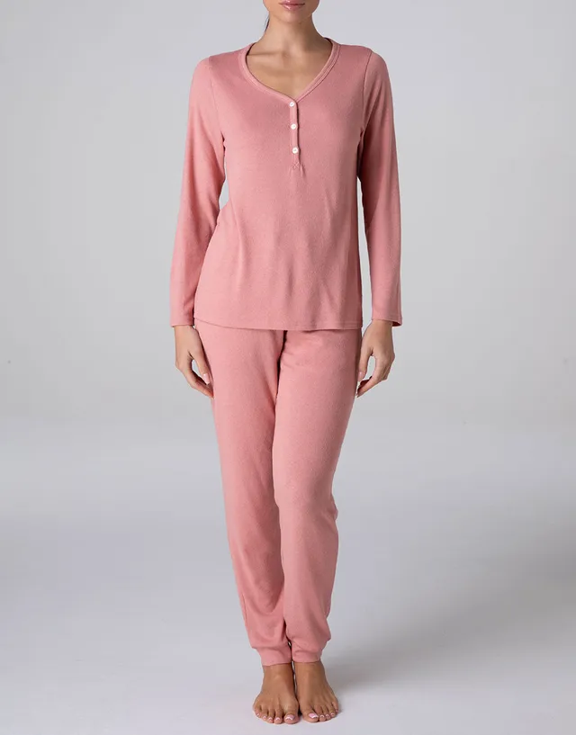 Lovable Warm Fluffy pigiama lungo serafino rosa terracotta fluffy