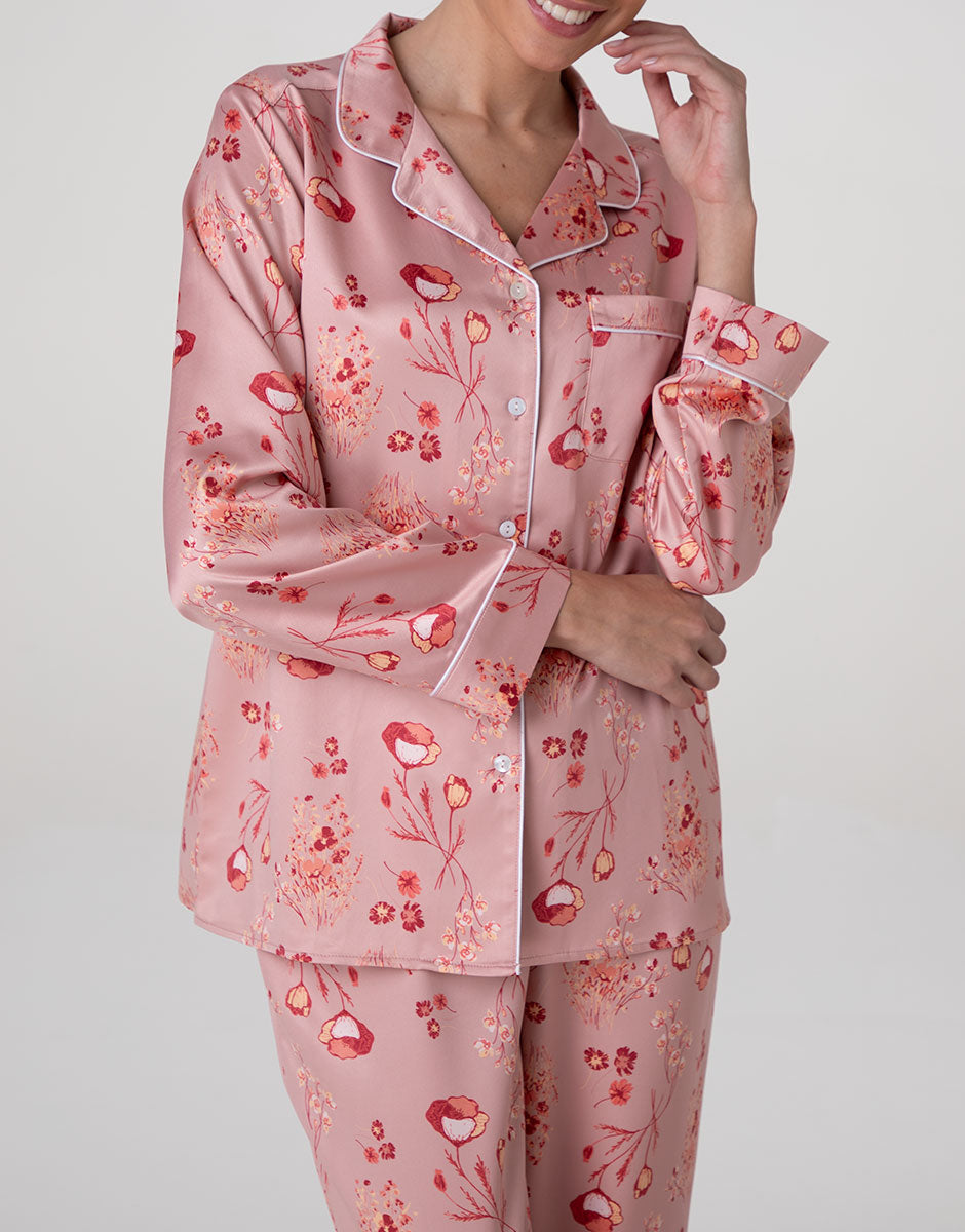 Lovable pigiama lungo aperto rosa terracotta satin