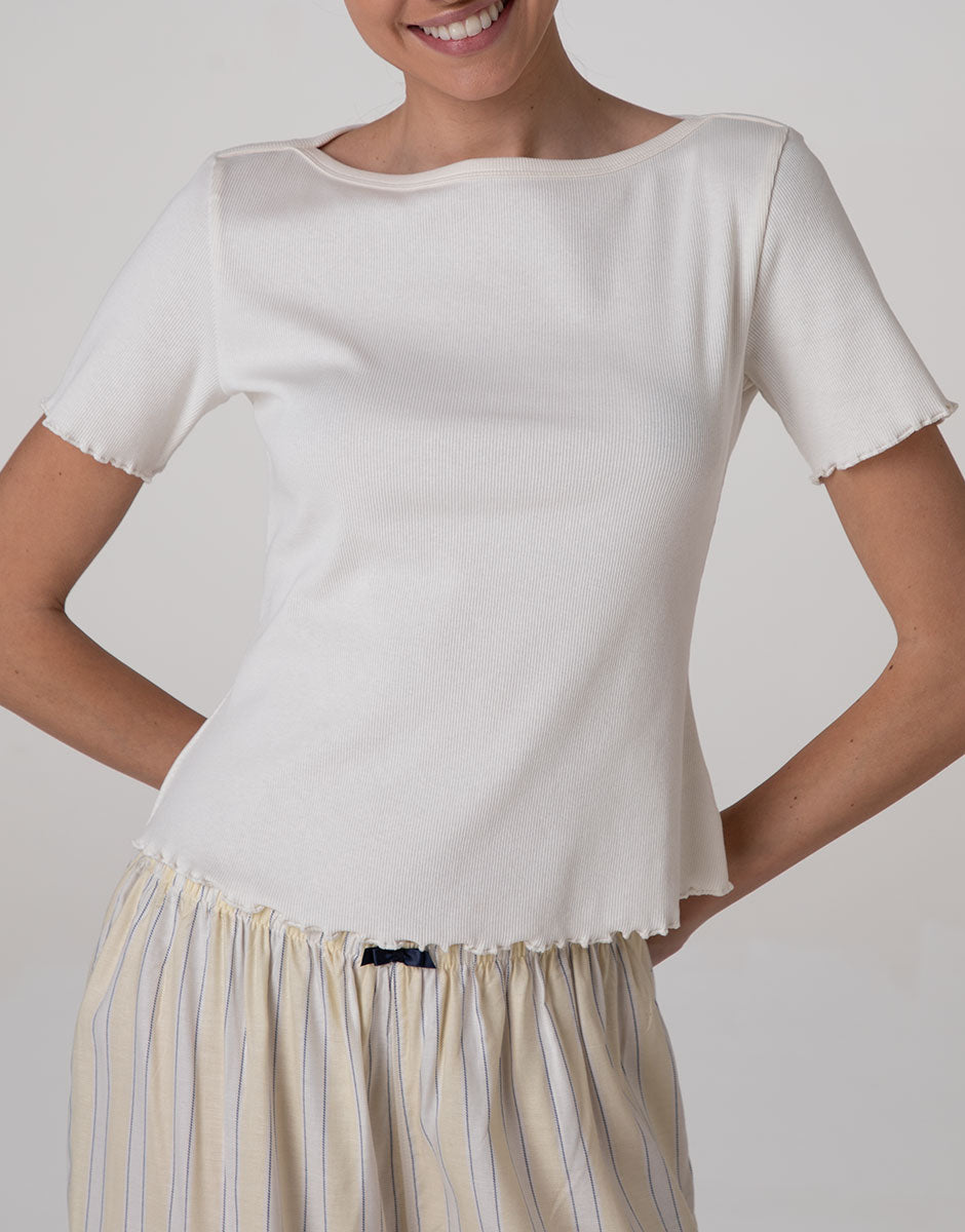 Lovable T-shirt barchetta cotone costine bianco latte